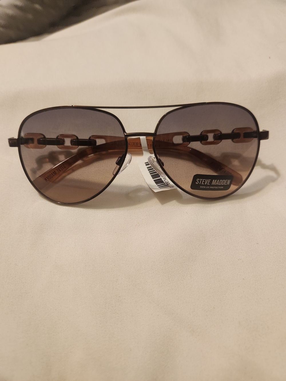 Steve Madden Brown Gradient Aviator Sunglasses with Chain-Link Temples